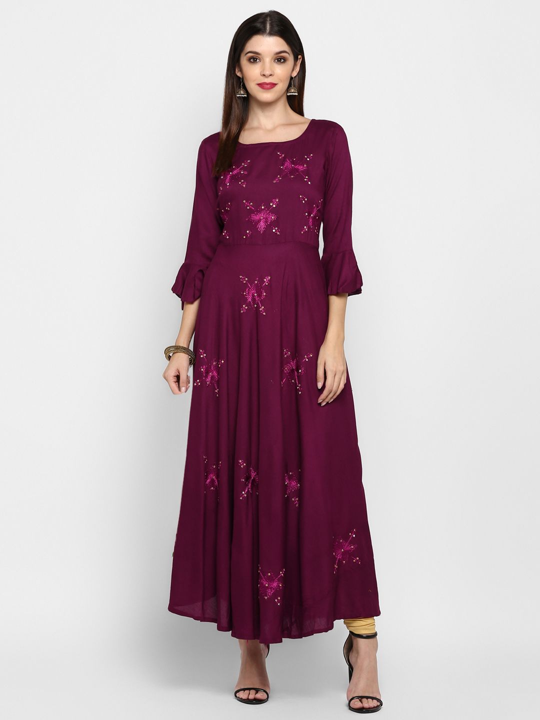 Vbuyz Women's Purple Color Rayon Flared Kurta